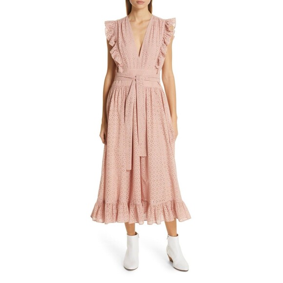 Robert Rodriguez Womens Size 6 Soft Pink Ruffle Eyelet Prairie Dress $525 EUC - Picture 1 of 10